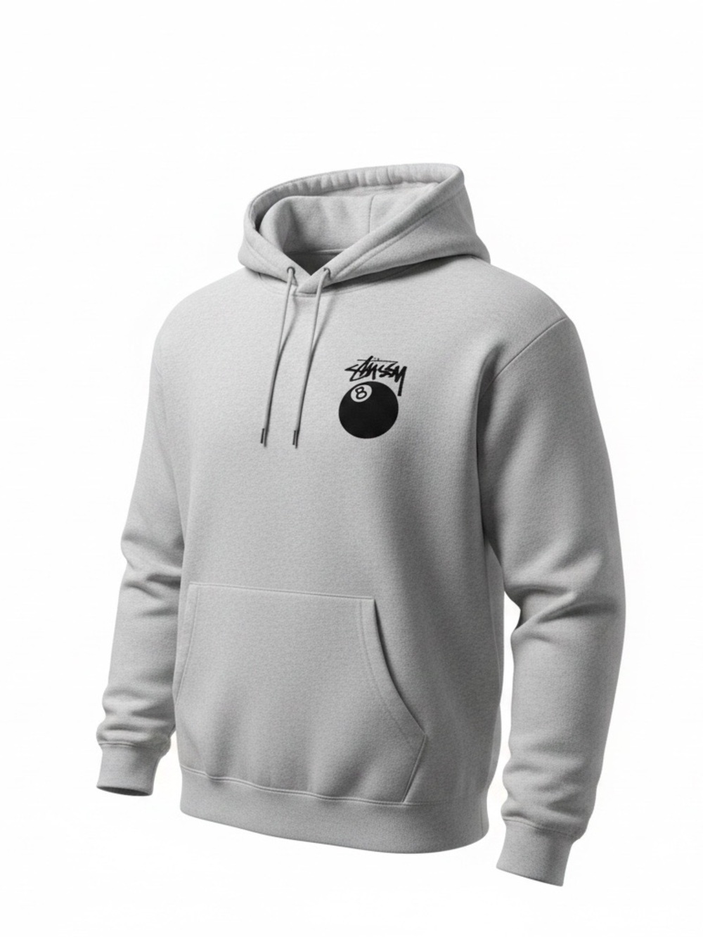 Stüssy Plush 8 Ball Hoodie Ash Heather NWT Large